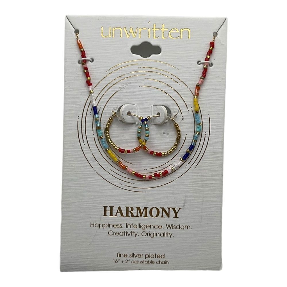Unwritten Gold Flash Plated Bead Necklace & Earrings Set Multicolor NWT